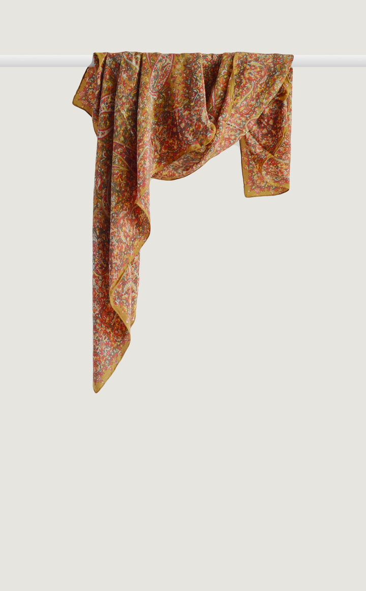 Ocher Paisley Crepe Silk Scarf