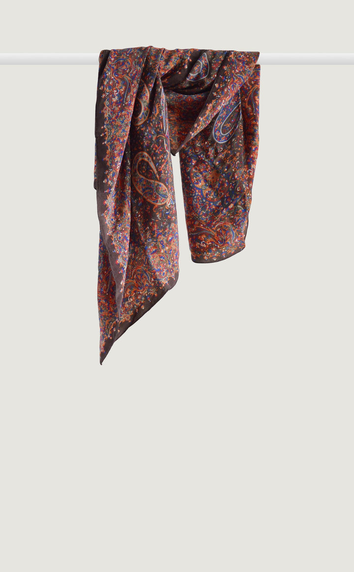 Brown Paisley Crepe Silk Scarf
