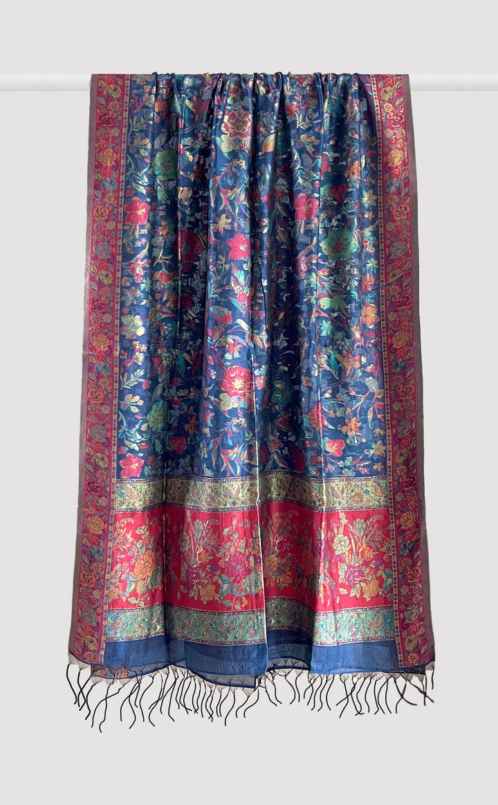 Royal Blue Floral Kani Dupatta
