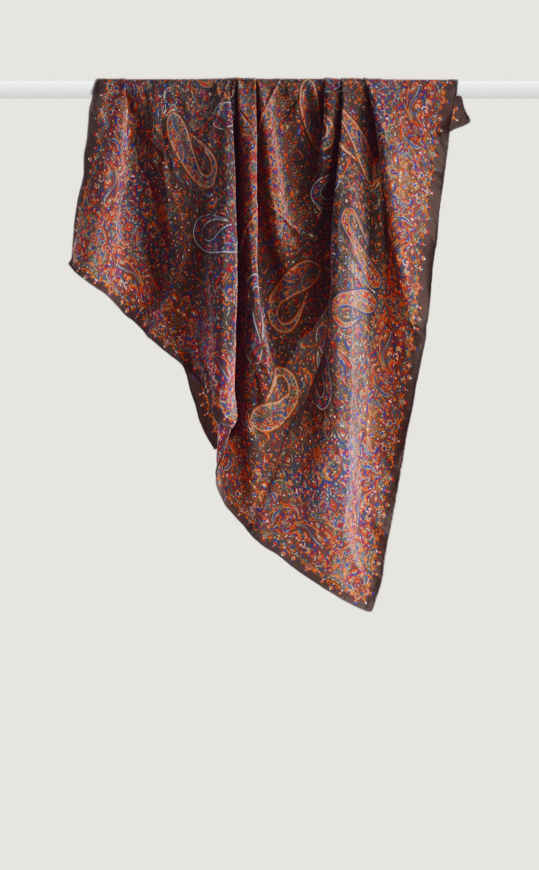 Brown Paisley Crepe Silk Scarf